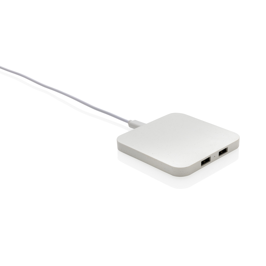 10W Wireless Charger aus RSC recycl. Kunststoff mit Dual-USB 10W Wireless Charger aus RSC recycl. Kunststoff mit Dual-USB